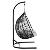 Black Rattan Effect Double Hanging Chair with Plush Grey Cushions