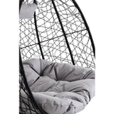 Black Rattan Effect Double Hanging Chair with Plush Grey Cushions