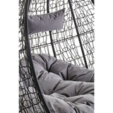 Black Rattan Effect Double Hanging Chair With Grey Cushions