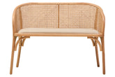 Natural Cane and Beech Wood Bench with Backrest