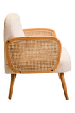 Ivory Fabric and Cane 2 Seat Sofa with Elm Wood Legs