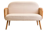 Ivory Fabric and Cane 2 Seat Sofa with Elm Wood Legs