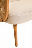 Ivory Fabric and Cane 2 Seat Sofa with Elm Wood Legs