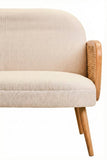 Ivory Fabric and Cane 2 Seat Sofa with Elm Wood Legs