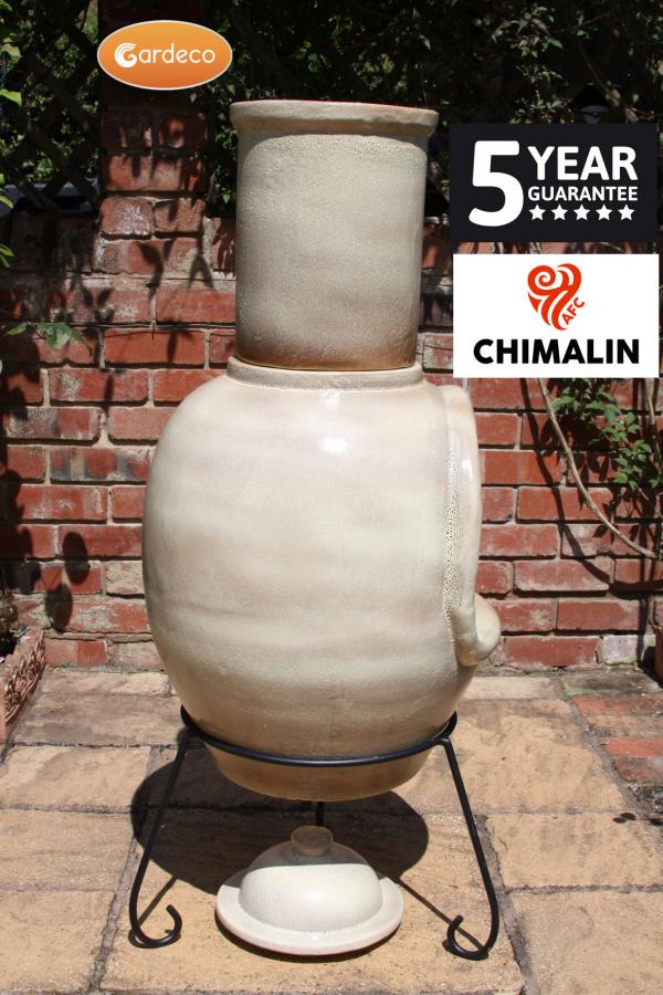 Asteria XL Chimalin AFC Chimenea in Glazed Cappuccino – With Lid & Stand