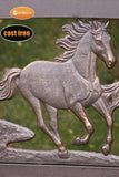 Steel framed cast iron bench with running horses