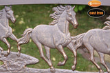 Steel framed cast iron bench with running horses