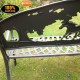 100% cast iron bench with horses and tree