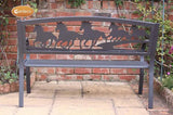 Steel framed cast iron bench with running horses