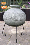 Elfyn wide bellied Mexican chimenea Celtic theme including stand