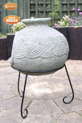 Elfyn wide bellied Mexican chimenea Celtic theme including stand