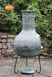 Extra-Large Edyth Mex chimenea Celtic style in grey-green finish, inc stand & lid