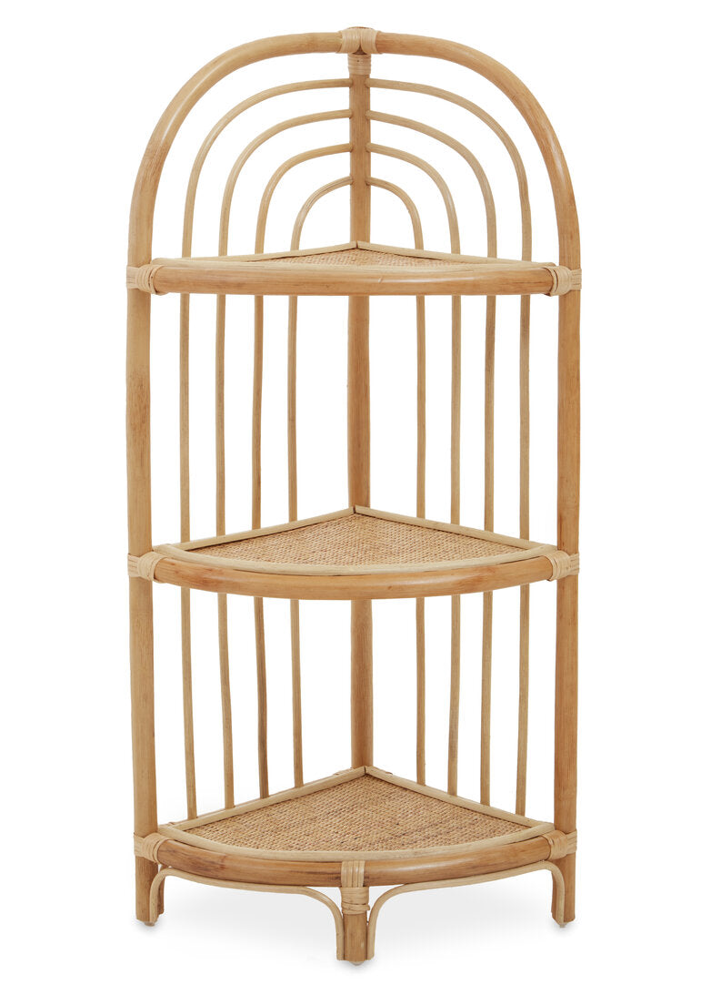 Three Tier Natural Rattan Corner Shelf Unit