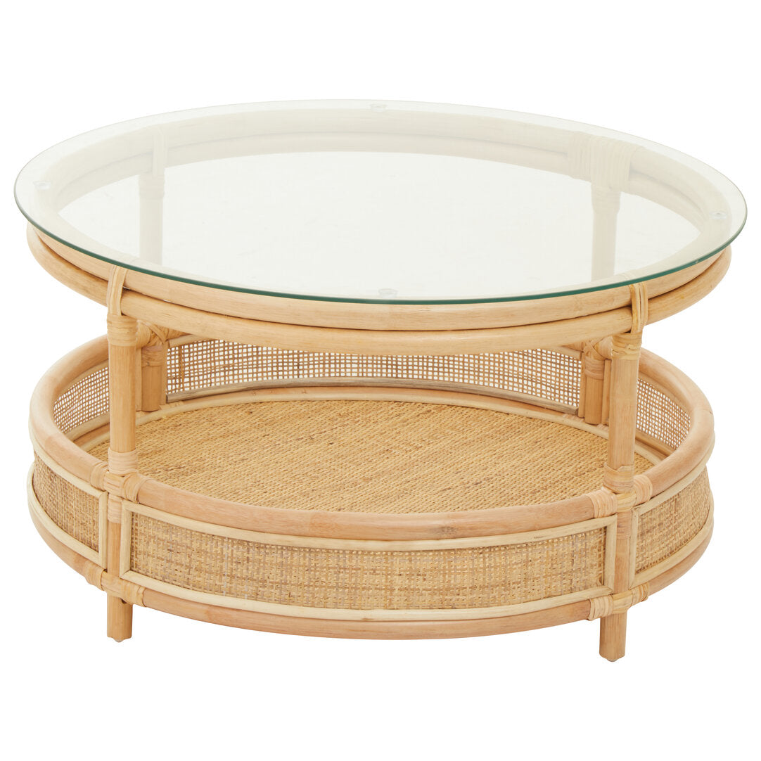 Round Rattan Coffee Table With Glass Top