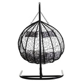 Black Rattan Effect Double Hanging Chair with Plush Grey Cushions