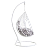 White Rattan Effect Hanging Chair with Grey Cushions