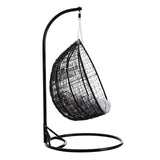 Black Rattan Effect Double Hanging Chair With Grey Cushions