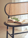 Natural Cane Bench with Black Elm Wood Frame