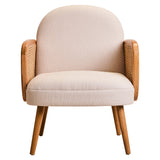 Ivory Fabric and Cane Chair with Elm Wood Legs