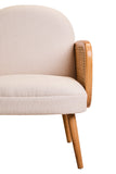 Ivory Fabric and Cane Chair with Elm Wood Legs