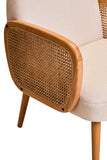 Ivory Fabric and Cane Chair with Elm Wood Legs