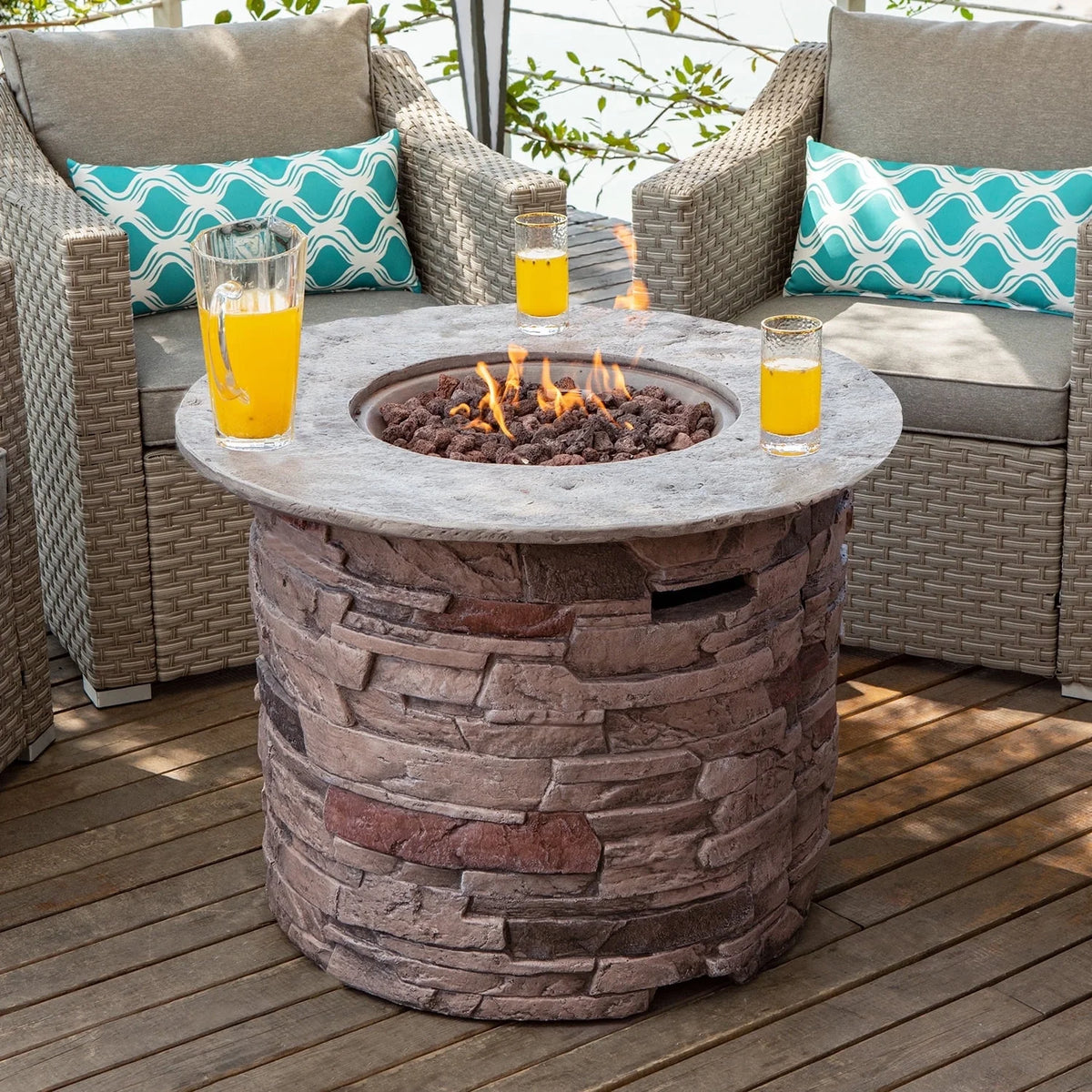 Fire Pit Table with Imitation Stone Surface