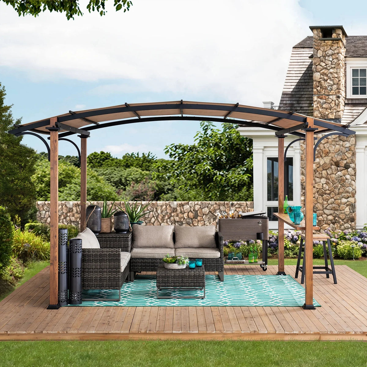 Steel Arched Pergola with Natural Finish