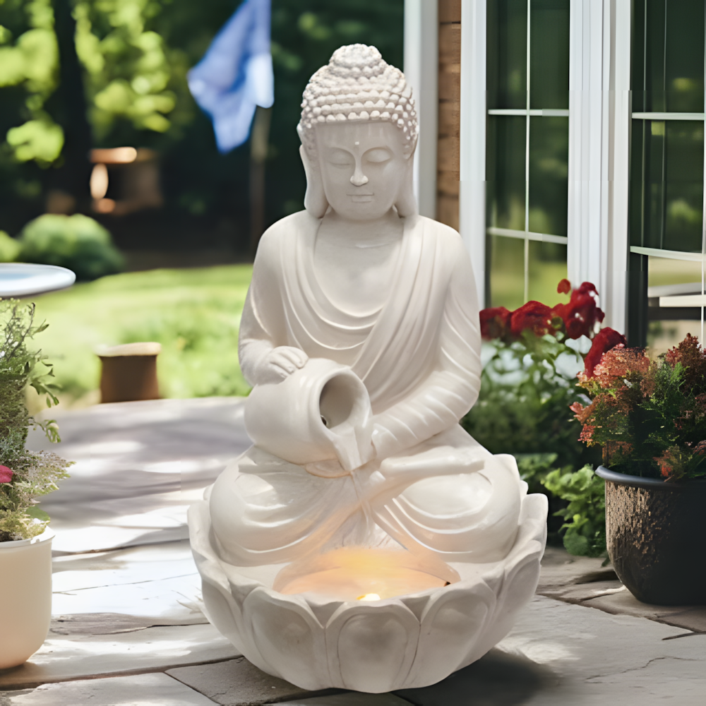 Large Buddha Statue Fountain with Lights