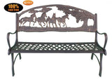 100% cast iron bench with horses and tree