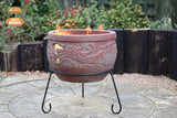 Wyre EL Dragon chimenea with cut-outs to see flames burgundy colour inc stand and lid