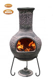 Extra-Large Edyth Mex chimenea Celtic style in grey-green finish, inc stand & lid